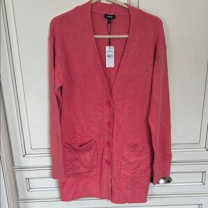 NWT Express patch pocket button-front cardigan in pink sapphire, size small